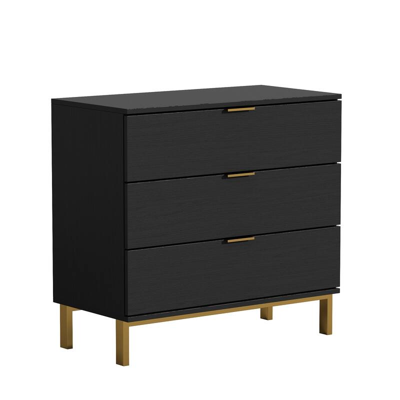31.5"W x 29.7"H Wooden Nightstand with 3 Drawer End Table Black Chest
