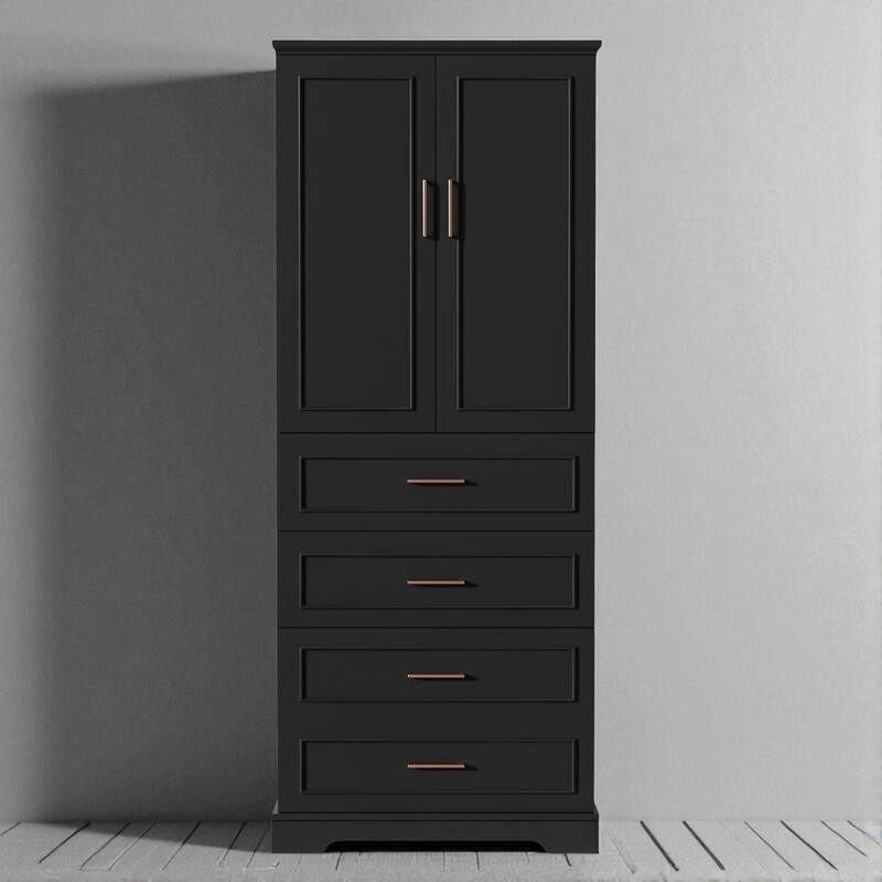 72.2'' Tall Freestanding Bathroom Cabinet with 3 Drawers, Adjustable Shelf, Soft-Close Doors, MDF Panels - Black