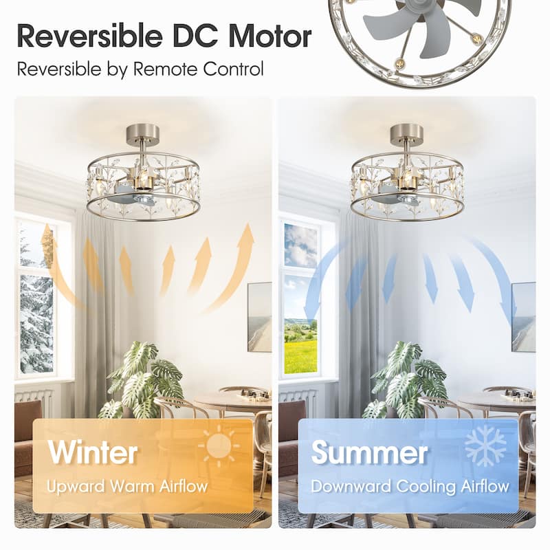 20" Glam Crystal Chandelier Caged Ceiling Fan with Light and Remote