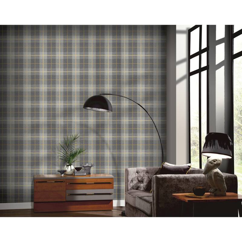 Heritage Tartan Grey Heavyweight Vinyl Wallpaper - 20.8 in. W x 33ft L - Double Roll