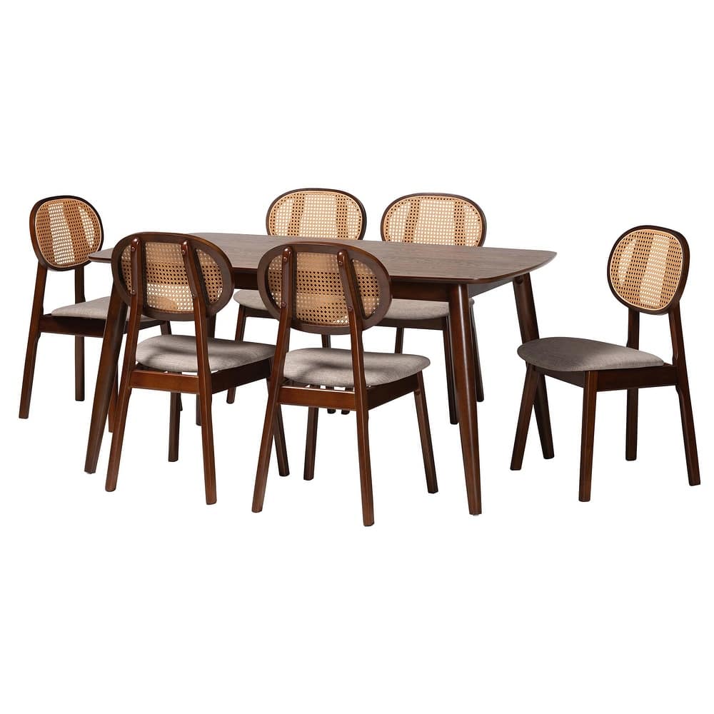 Darrion Mid-Century Modern Fabric and Finished Wood Dining Set