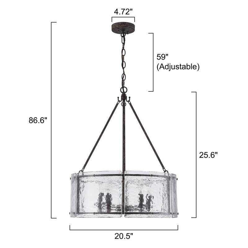 Modern 5-Light 20.5" Lantern Drum Chandelier Water Ripple Glass Pendant for Dining Room