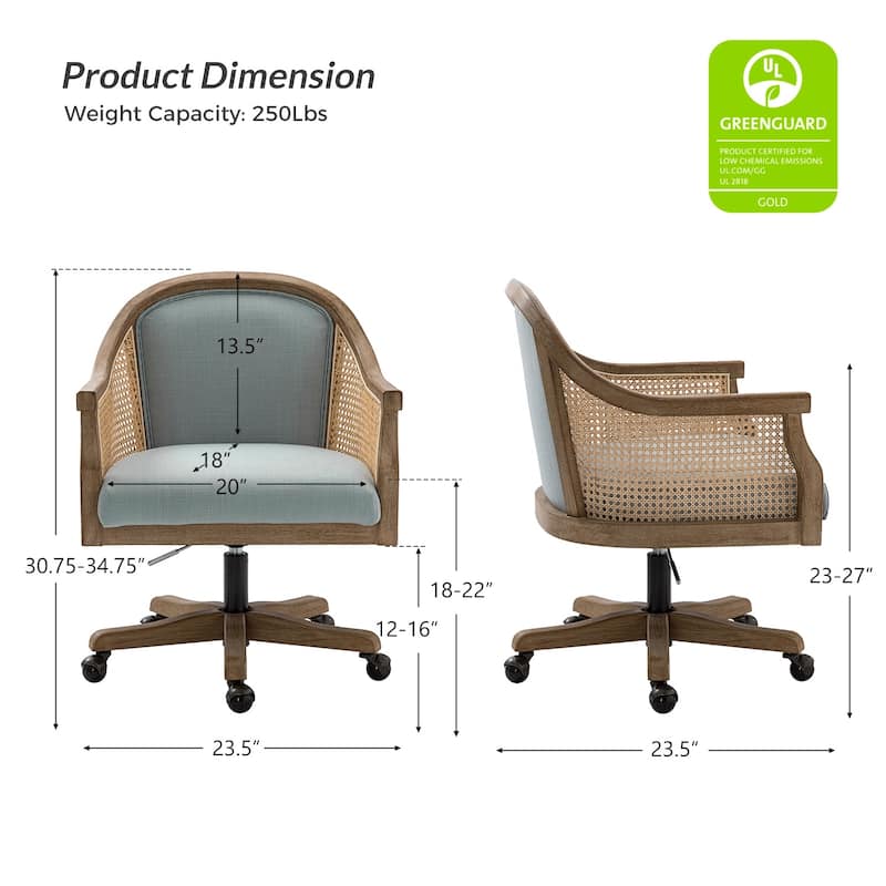 Danilo Farmhouse 360 Degree Swivel Height Adjustable Rattan Desk Chair with RubberWood by HULALA HOME