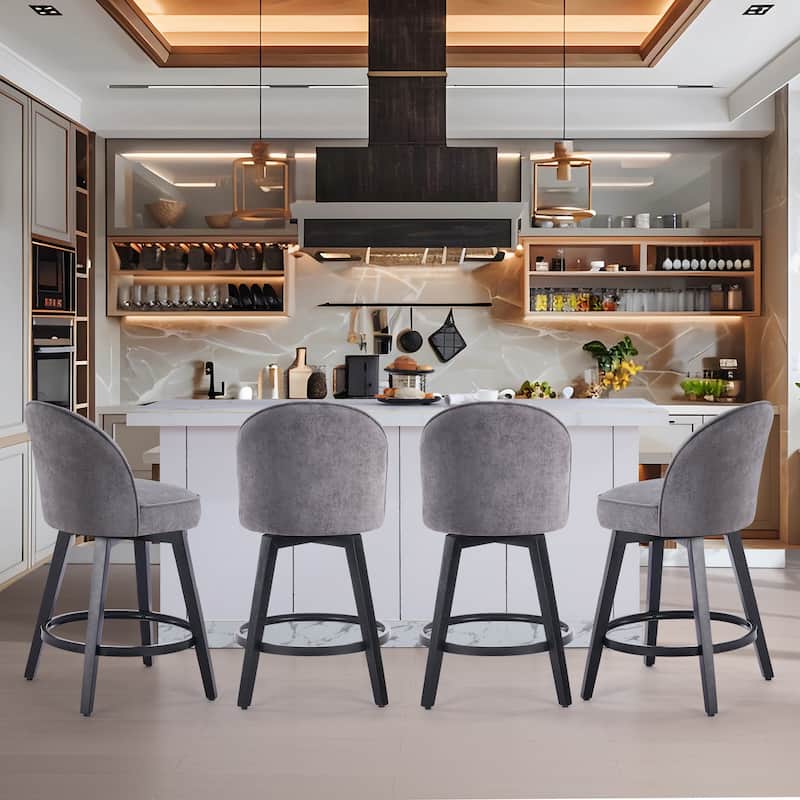 HOMYKA Swivel Bar Stool with Wood Legs Set of 4