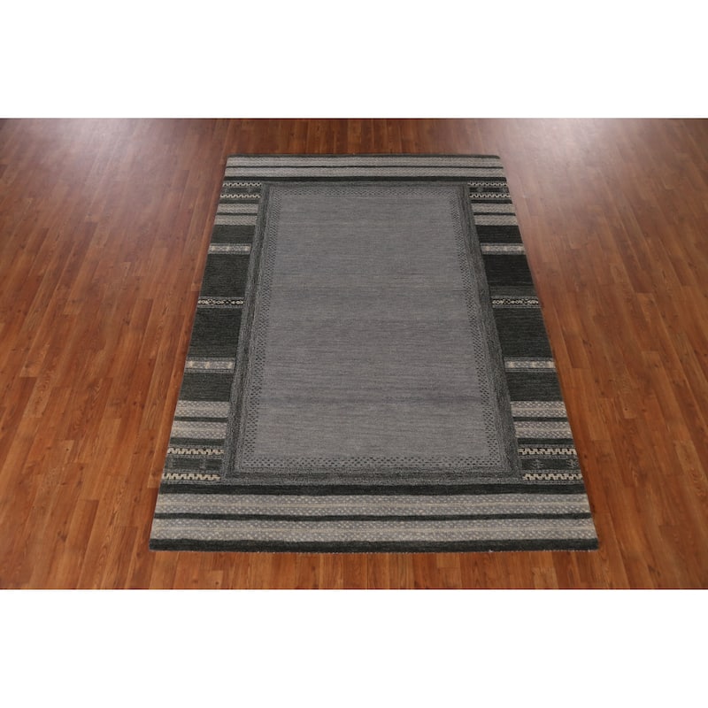 Solid Gray Gabbeh Indian Area Rug Handmade Wool Carpet - 5'3" x 7'7"