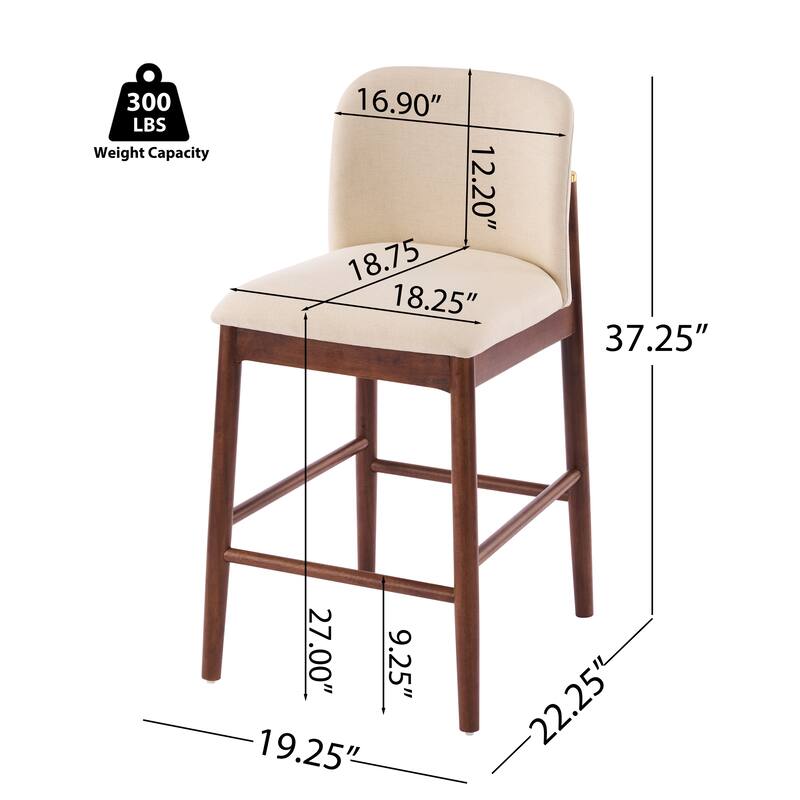 Christopher Knight Home - Lois Modern Upholstered Solid Rubberwood Counter Stool Set - Bar Chairs with Ergonomic Backrest
