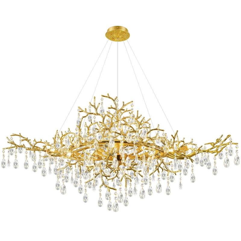 47 in. Raindrop Chandeliers, 12-Light Luxury Crystal Silver Tree Branch Chandelier for Dining Room, Kitchen Island, - Gold