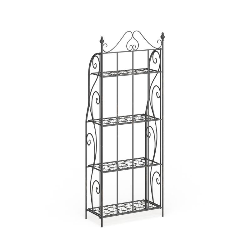 Black Metal Indoor Outdoor Tall Folding 4 Shelf Scroll Bakers Rack
