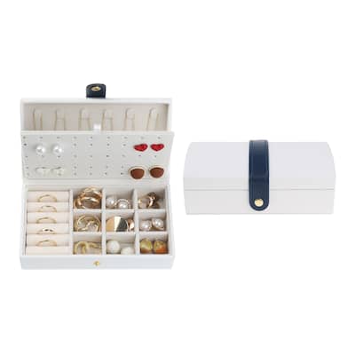 Travel Jewelry Box for Women, Small Portable PU Leather Jewelry Organizer Case Storage Display Holder - 17x9.5x6cm