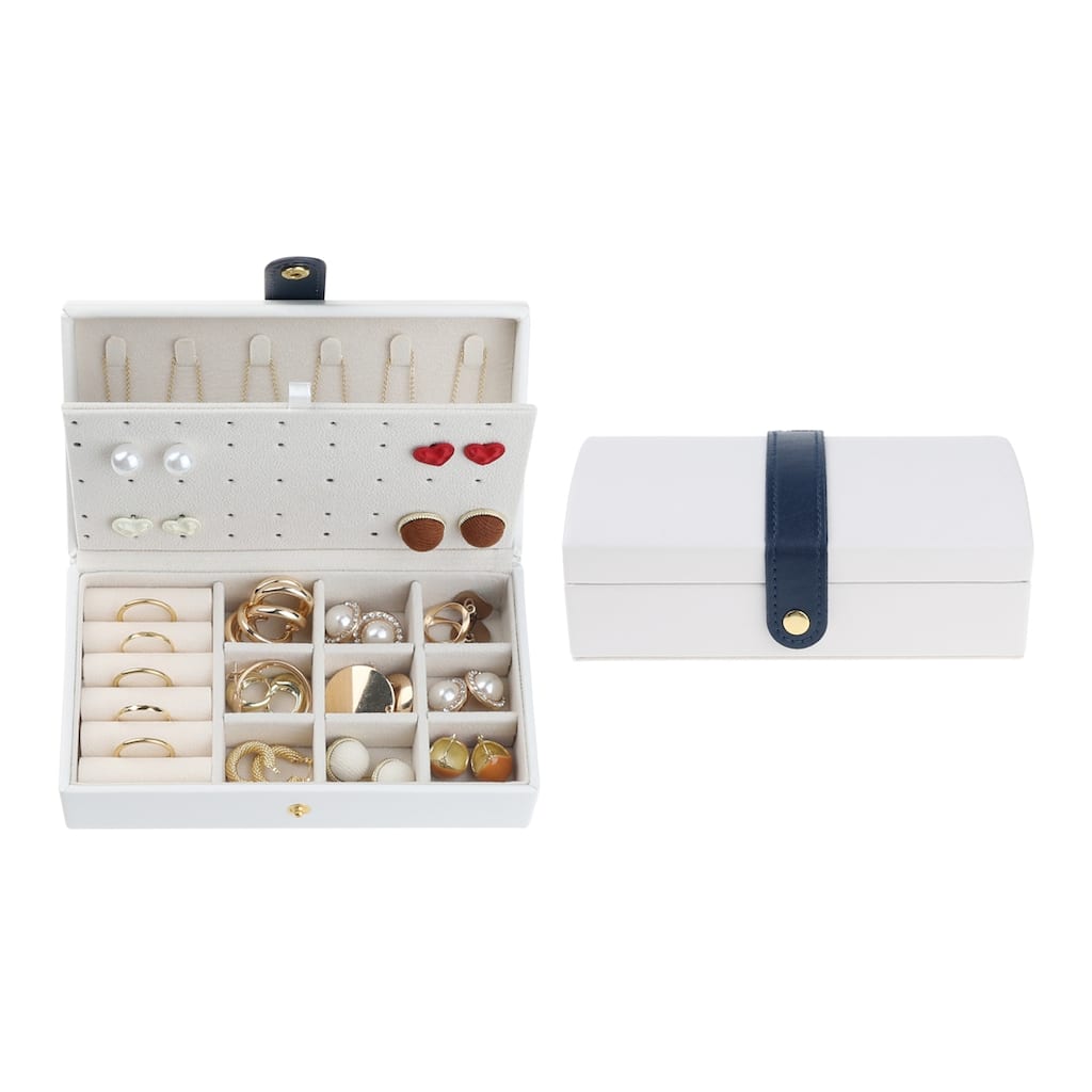Travel Jewelry Box for Women, Small Portable PU Leather Jewelry Organizer Case Storage Display Holder - 17x9.5x6cm