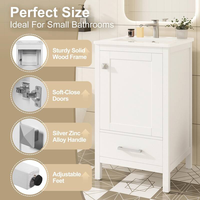 Modern Bathroom Vanity with Ceramic Sink - Soft-Close Drawers, Door Organizer, Divider Drawer