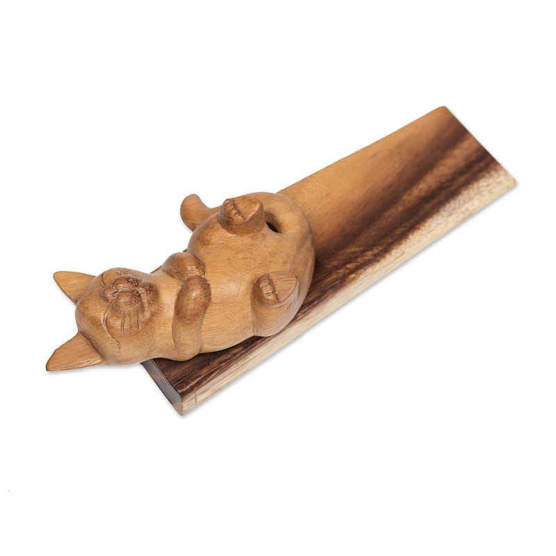 Novica Handmade Lazy Day Wood Door Stop
