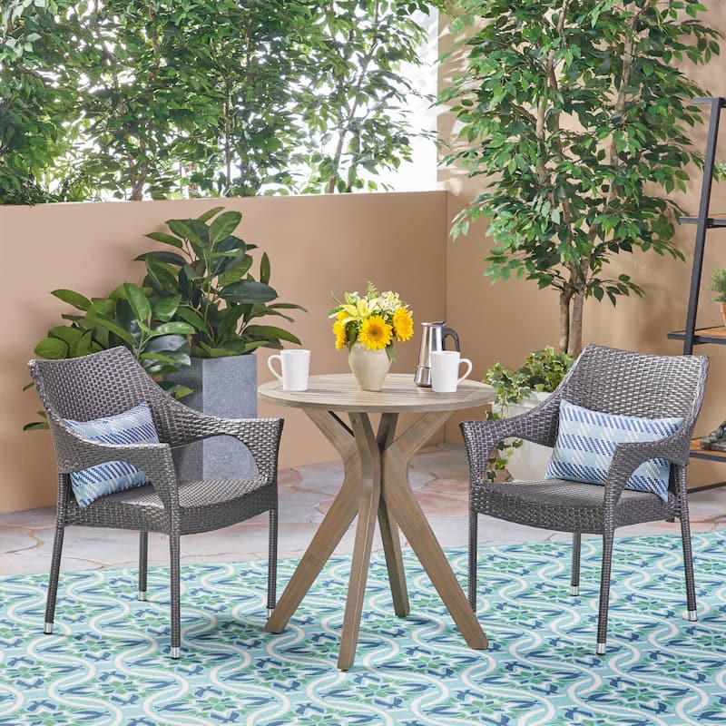 Bryant Outdoor 3 Piece Acacia Wood and Wicker Bistro Set by Christopher Knight Home - Grey