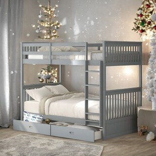 Twin-over-Twin Classic Wooden Bunk Bed with Storage