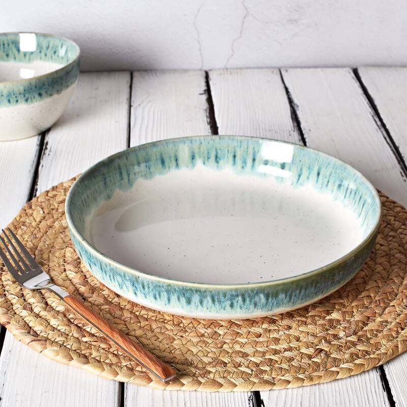 Stoneware Large Pasta Bowls, 40 Oz, Set of 4, Big Salad Bowls, Microwave and Dishwasher Safe (Light Turquoise Green, 9.3 in)