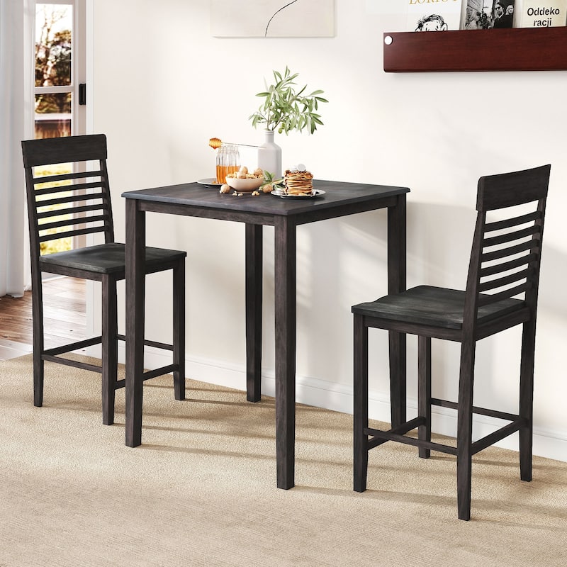 3-Piece Modern Grey Counter Height Dining Table and Chair Set with Footrests for Small Dining Rooms