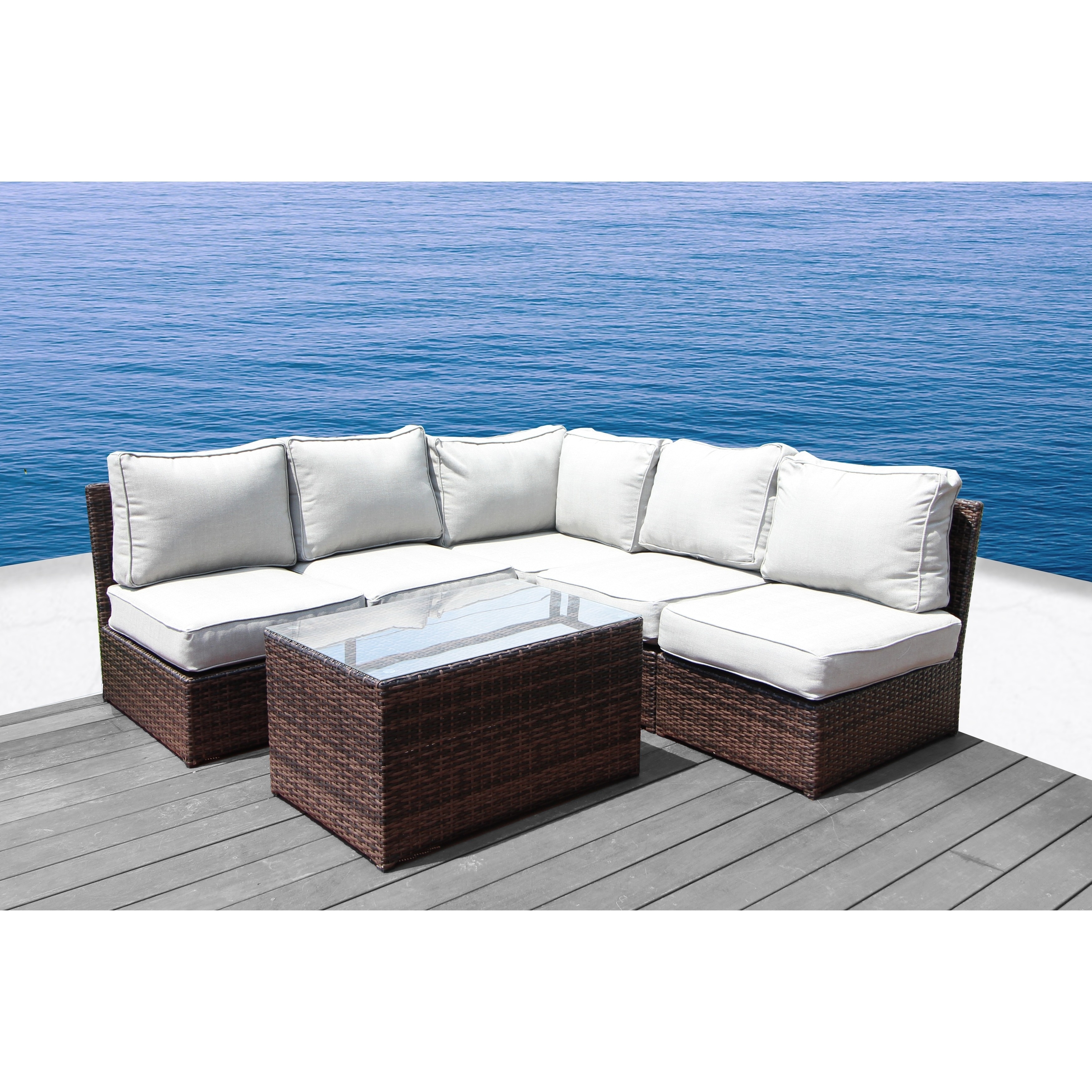 Lucca Brown Wicker 6 piece Sectional Set Outdoor Furniture Patio