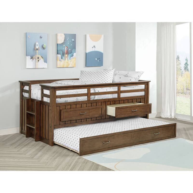 Carlsbad Wood Twin Captains Bed With Trundle Medium Brown