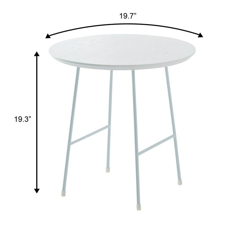 Rossmore Modern MDF Round Ash Wood Veneer Tabletop Side Accent Table with White Stainless Steel Frame for Home or Office