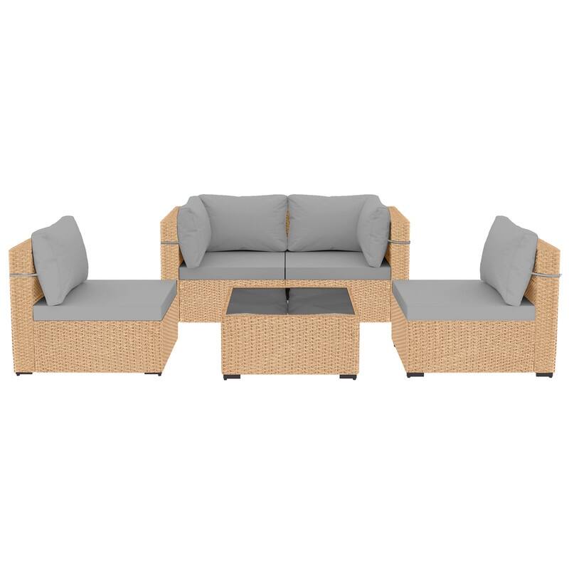 Patio Watcher 5-Pieces Yellow Rattan Conversation Set with Cusions for Outdoors