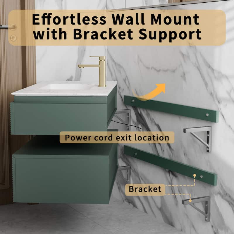 Modland 36" Modern Wall-Mounted Bathroom Vanity with Engineered Stone Countertop & Ceramic Undermount Sink