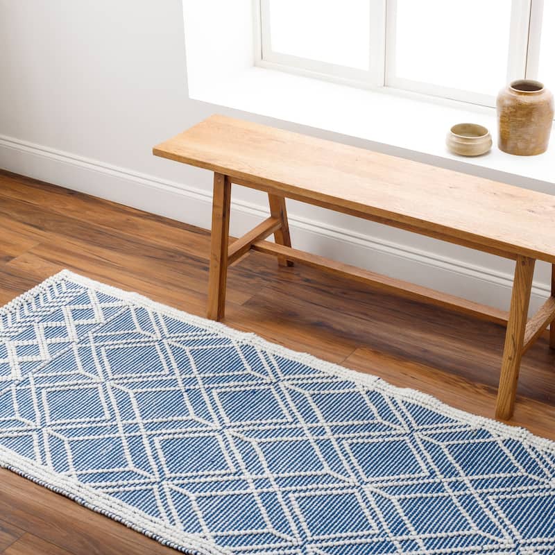 Semore Country Area Rug - 2' 6" x 8' - Blue/Ivory