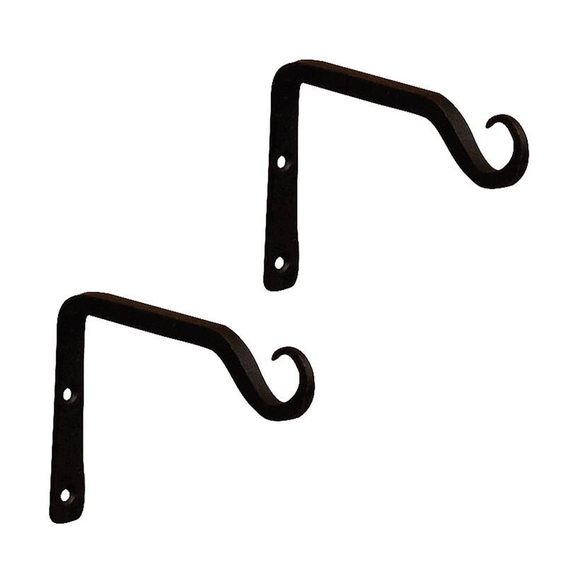 Achla Designs Set of 2 Straight Up Curled Wall Bracket Hooks, 6 Inch Long, Black Powder Coat Finish