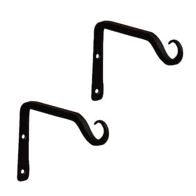 Achla Designs Set of 2 Straight Up Curled Wall Bracket Hooks, 6 Inch Long, Black Powder Coat Finish