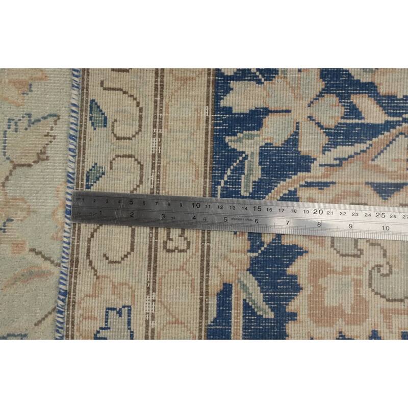 Hand Knotted Oriental 100% Wool Carpet Traditional Floral Navy Blue & Blues Kerman Area Rug - 13' 0'' X 9' 9''