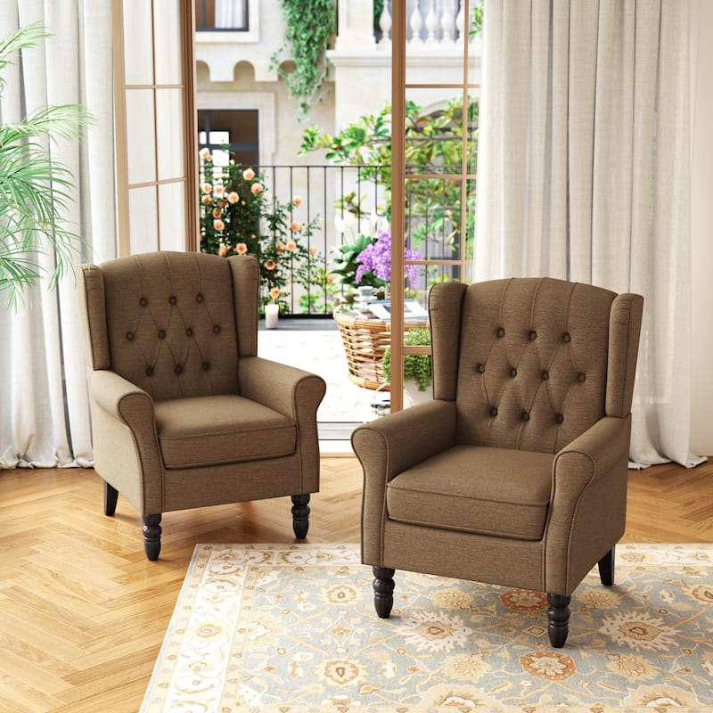 Button Tufted Wingback Upholstered Accent Chairs Set of 2