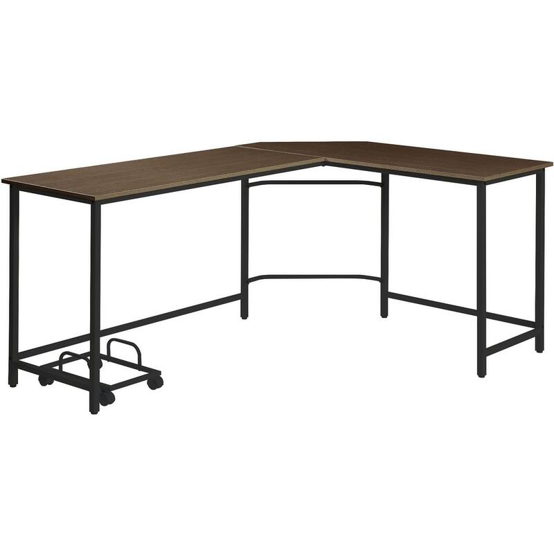 Modern L-Shaped Desk with Solid Wood Top, Metal Frame, and Ample Storage for Office or Home Workspace