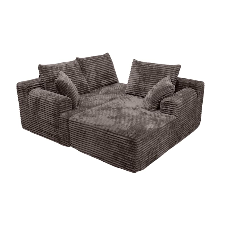 L-Shaped Corner Sectional Sofa Set with Side Chaise Lounge, Soft Foam Cushion Modular Sofa Corduroy Leisure Couch