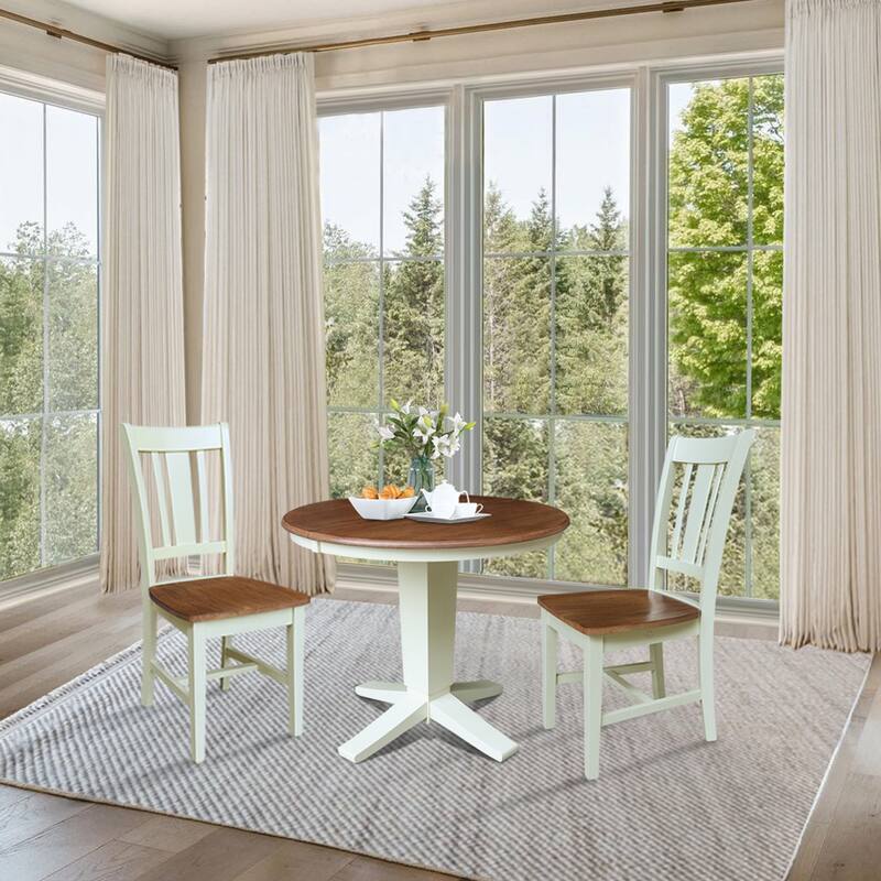 36 in Round Extension Dining Table with 12 in Leaf and Dining Chairs