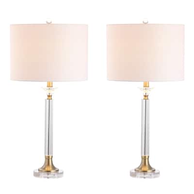 Barnard 28" Crystal/Metal LED Table Lamp, Clear/Brass Gold (Set of 2) by JONATHAN Y