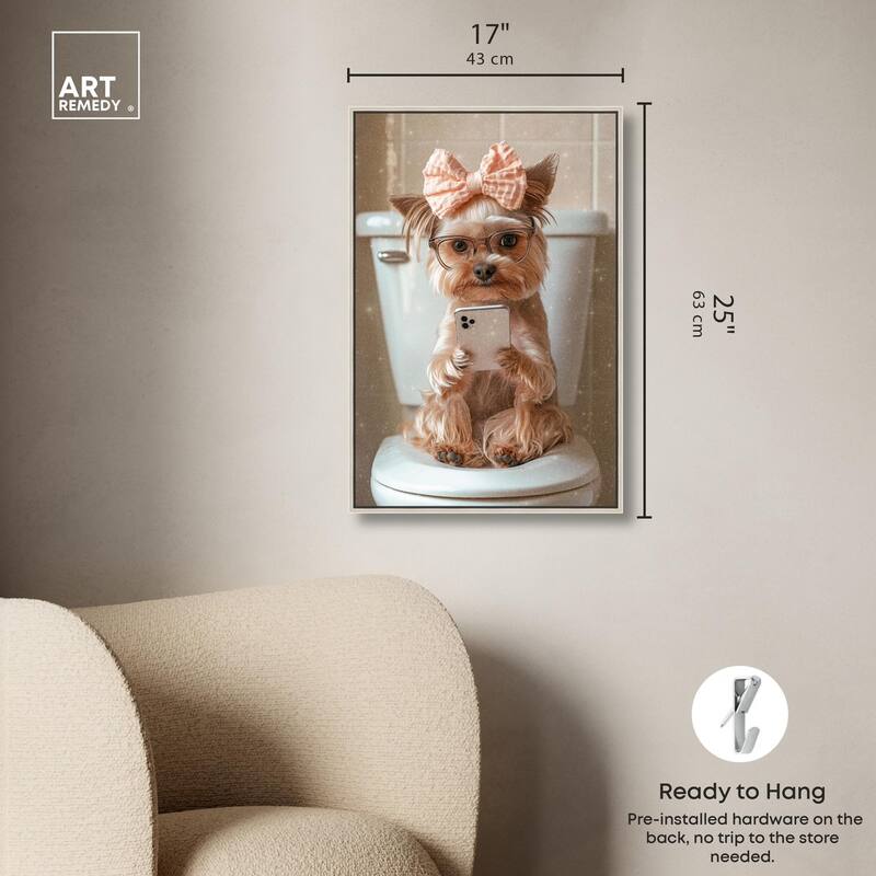 Cute Yorkie on the Toilet Canvas by Art Remedy