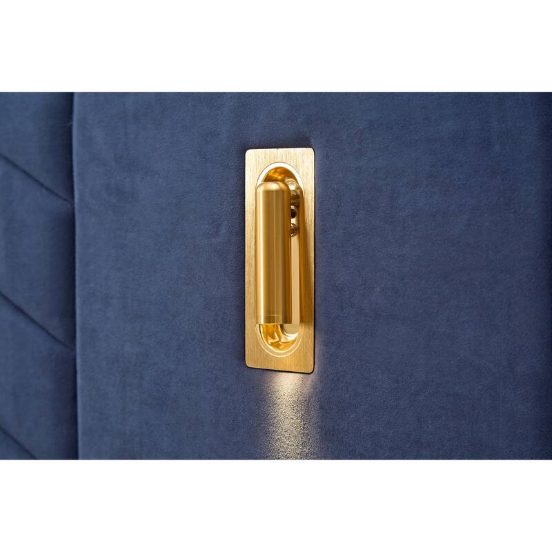 Royal Blue Velvet Bed Frame Vertical Channel Tufted Wingback Headboard Upholstered Platform Bed Wooden Slats