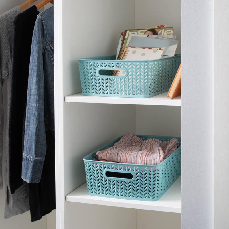 Simplify Blue Medium Herringbone Storage Tote