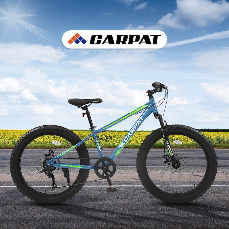 Fat Tire Mountain Bike - Shimano 7 Speeds, Dual Disc Brake, High-Carbon Steel Frame, Front Suspension, Adult/Youth - 24