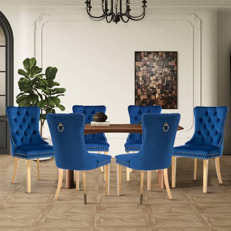 Tufted Naliheads Solid Wood Upholstered Dining Chairs Set of 6 - Navy GoldLegs