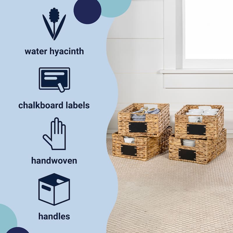 Handwoven Pantry Baskets with Chalkboard Labels & Handles (Set 4)