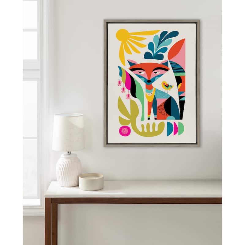 Kate and Laurel Sylvie Mid Century Modern Fox Framed Canvas by Rachel Lee