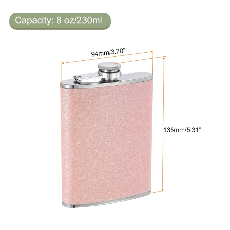 8oz 230ml Stainless Steel Hip Flask for Camping Outdoor Activity - Bling Pink