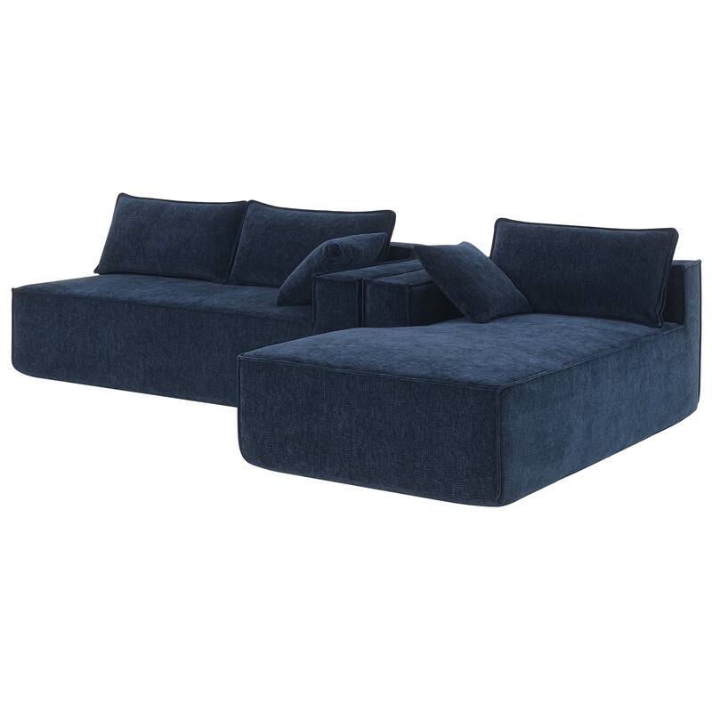Minimalist Modular L-Shaped Sofa, Wrinkle-resistant Chenille, 2 PIC Free Combo, No Assembly, Dark Blue