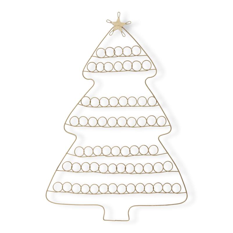 Antique Gold Holiday Tree Greeting Card Holder - Christmas Card Display Stand, 24.6" H x 17" L, Easy Clean Decor