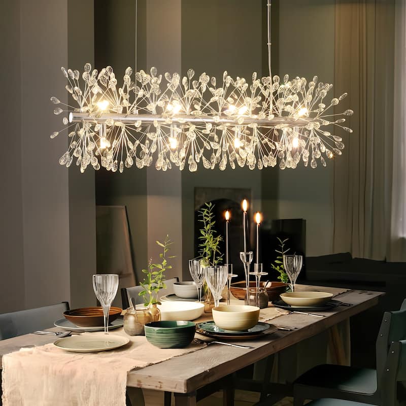 9/12-Light Modern Glam Linear Sputnik Starburst Beaded Crystal Chandelier Firework Kitchen Island Pendant