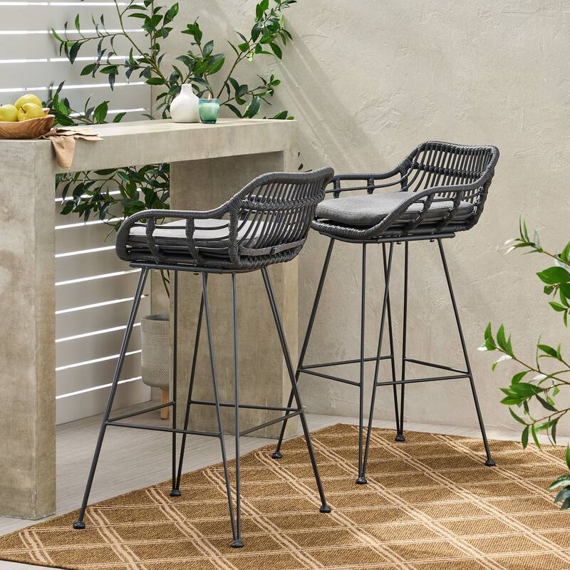 Oaks Aura 30-inch Modern Wood and Metal Patio Stool, Industrial Farmhouse Style Barstools, Set of 2