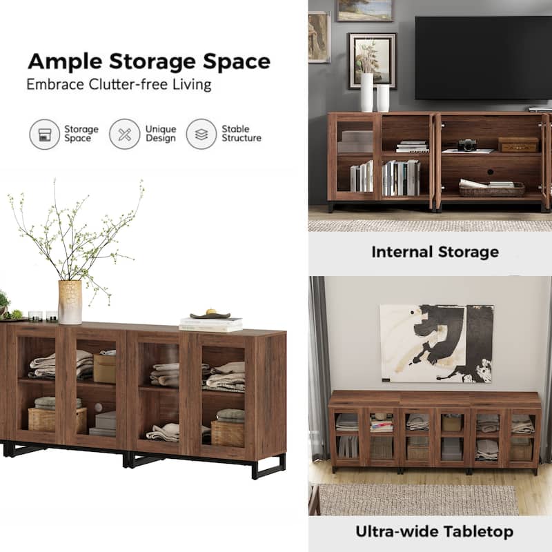 WAMPAT Multifunctional Sideboard Buffet Cabinets with Glass Doors, Modern Sideboard with Adjustable Shelf, Coffee Bar Cabinet