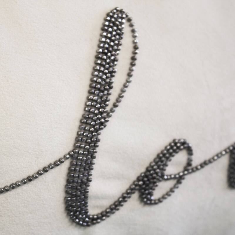 Edie At Home Celebrations Beaded "Love" Decorative Pillow, Cream