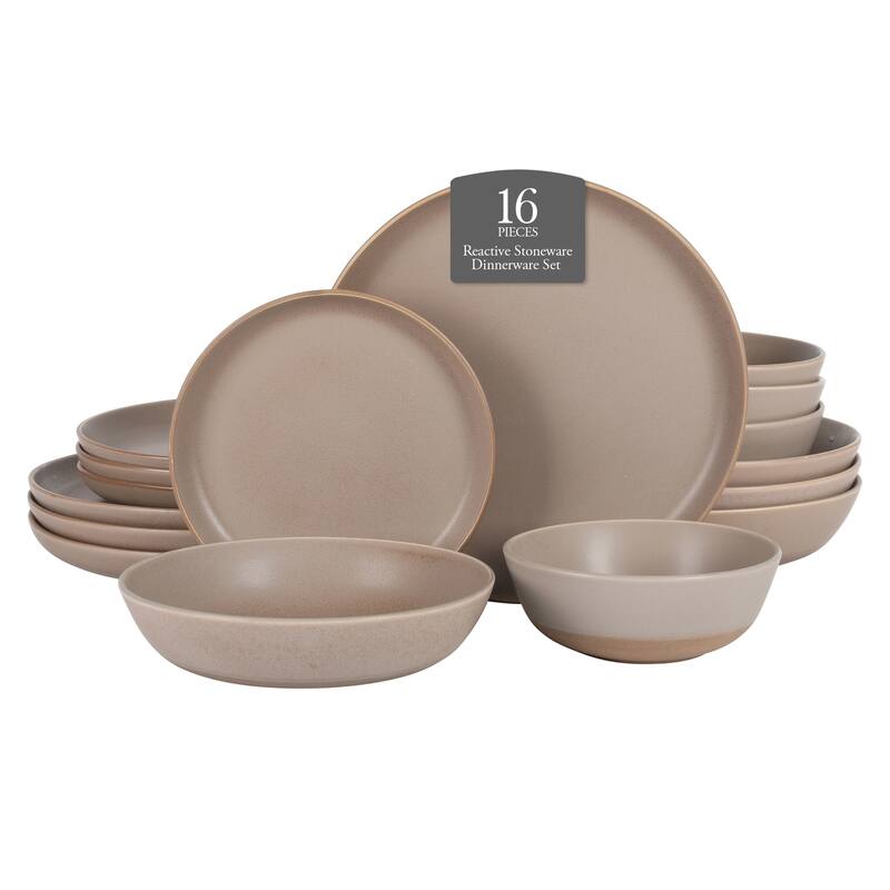 Gibson Elite Laguna Bliss 16 Piece Stoneware Reactive Glaze (Service for 4) Ceramic Plates and Bowls Dinnerware Set