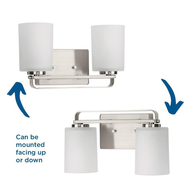 League Collection Two-Light Brushed Nickel and Etched Glass Modern Farmhouse Bath Vanity Light - 13.62 in x 5.5 in x 7.62 in